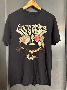 Black Graphic Rock Band Tee with Vintage Artwork